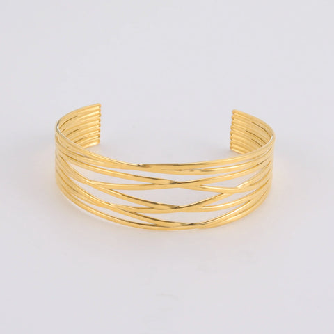 Brazalete geométrico ancho para mujer, brazalete abierto indio bohemio de acero inoxidable de Color dorado