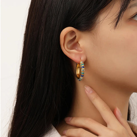 Color Stone Earrings Luxury Design High Quality Brass Metal Gold Color