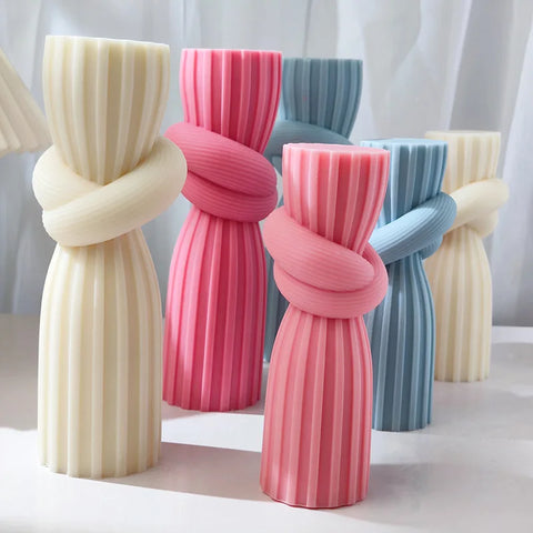 Knot Hourglass Post DIY Silicone Candle Mold Stripe Cylinder Soap Resin Plaster Mold Geometric Column