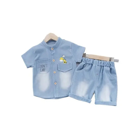 Novo verão bebê meninos denim roupas crianças casual camisa de manga curta shorts 2 pçs/set crianças roupas esportivas da criança moda wear