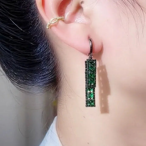 Pendientes de circonio cuadrados verdes Retro franceses para mujer, moda personalizada diaria