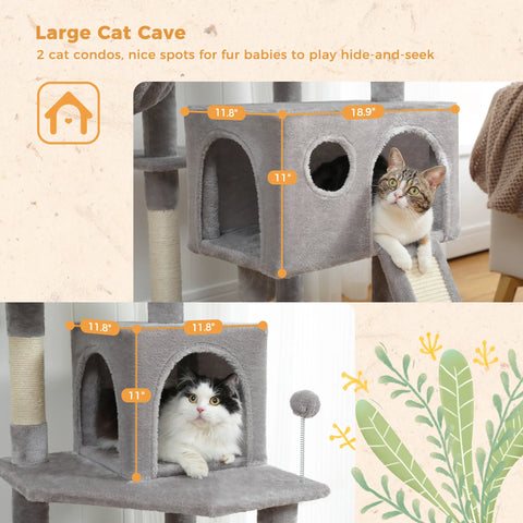 Árbol para gatos, torre alta para gatos con condominio para gatos grande, cama con percha acogedora, postes para rascar, juguetes para gatos