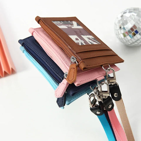 Leather Credit Card Holder with Neck Lanyard unisex Multi-card Coin Money Key Card Wallet Student Bus ID Card Bags Purse Bag