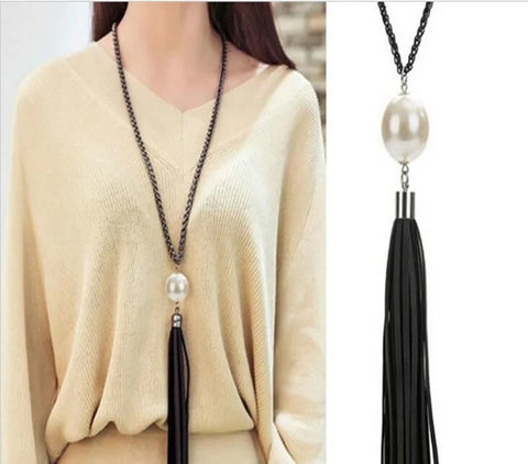 Tassel Pendant Sweater Chain Long Beads Necklace for Women Girls Fashion Jewelry Gift wholesale