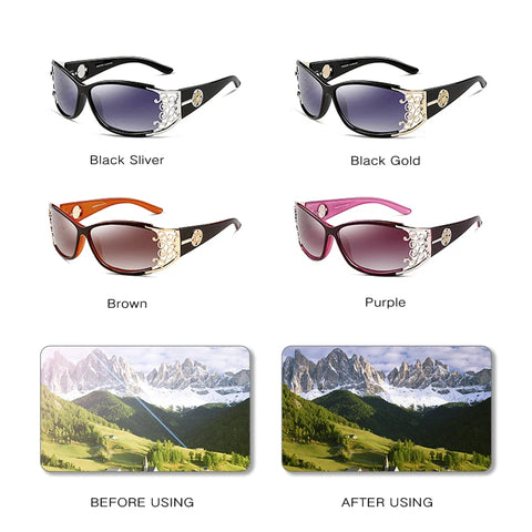 Ladies' Polarized Sunglasses in Dark Tones and Lacy Rims, UV400 Lenses