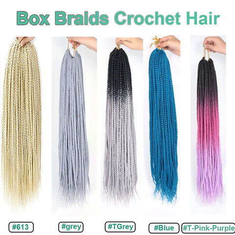 Box Braids Cabelo Sintético 24 "Extensões de Cabelo Trança de Crochê Coloridas Para Mulheres