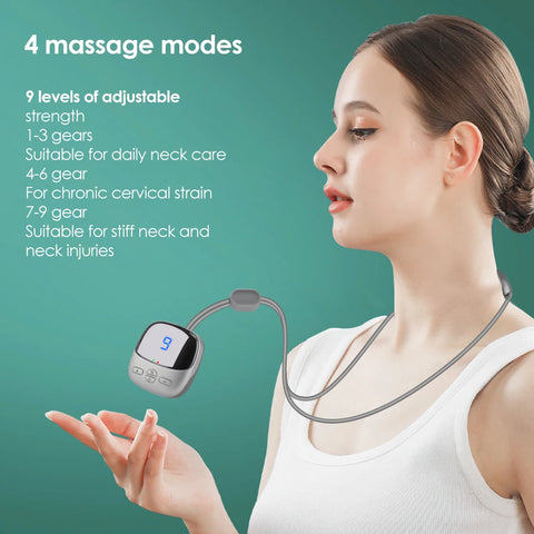 Massageador elétrico portátil de pescoço, micro-corrente, massageador de coluna cervical, 3 engrenagens, compressa quente, ferramenta inteligente de massagem de pescoço, relaxamento