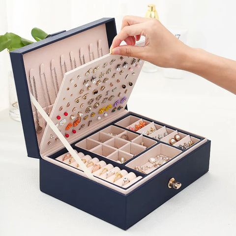 Leather Jewelry Box Storage Ring Display Case Portable Jewelry Organizer for Necklaces Joyeros Organizador De Joyas