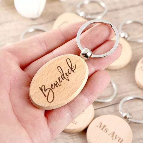Custom Engraved  names Wood Key Chain -  Personalized Wood Heart Key Chain