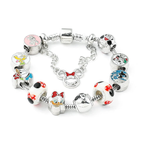 Pulsera clásica de Disney con dijes, pulsera redonda de Color plateado para mujer y niña, joyería de moda