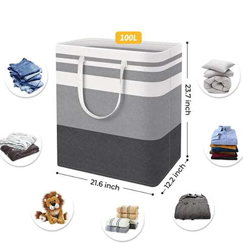 Large Laundry Basket, Freestanding, Collapsible Clothes Hamper with Handles