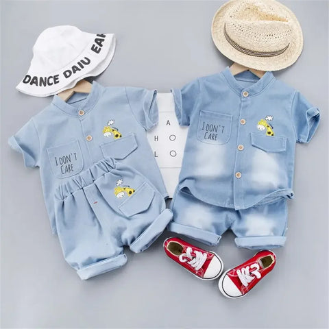 Novo verão bebê meninos denim roupas crianças casual camisa de manga curta shorts 2 pçs/set crianças roupas esportivas da criança moda wear