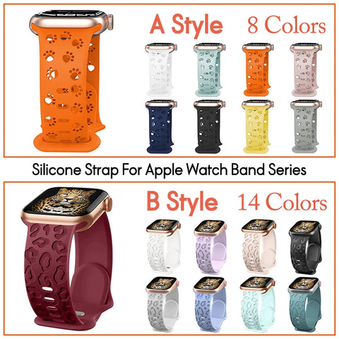 Pulseira de silicone oca para Apple Watch Band ultra Leopard gravado pulseira para iWatch Series 8 7 6 5 4 3 SE