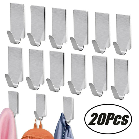 20/1Pcs Adhesive Stainless Steel Hooks Hats Bag Towel Family Robe Key Hanging Hooks
