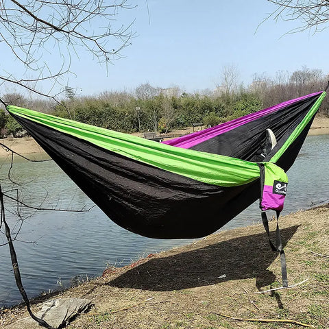 Rede de acampamento para jardim ao ar livre para duas pessoas, pára-quedas leve, nylon, viagem, caminhadas, balanço, pendurar, cama de dormir