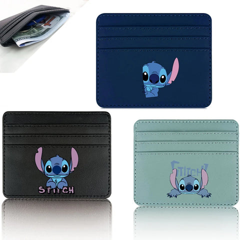 Disney Stitch-tarjetero de cuero Pu para tarjetas de identificación, caja para tarjetas de crédito, tarjetero de dibujos animados de múltiples capacidades