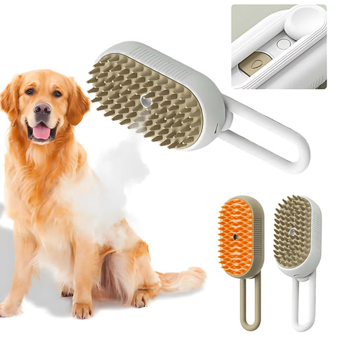 Cepillo de vapor para perros, cepillo eléctrico para el pelo de gatos con pulverizador, cepillo de vapor para perros 3 en 1 para masaje, cuidado de mascotas, eliminación de pelo enredado y suelto