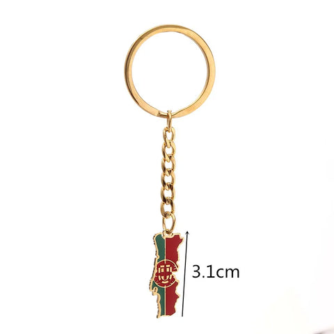 Keychain Stainless Steel Portugal Map Flag Portuguese PRT