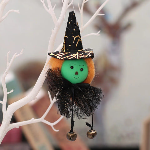 Muñecos de tela pequeños de bruja fantasma, adornos colgantes de Halloween, araña de malla, colgantes de pared de árbol, decoración de jardín, accesorios de fiesta DIY