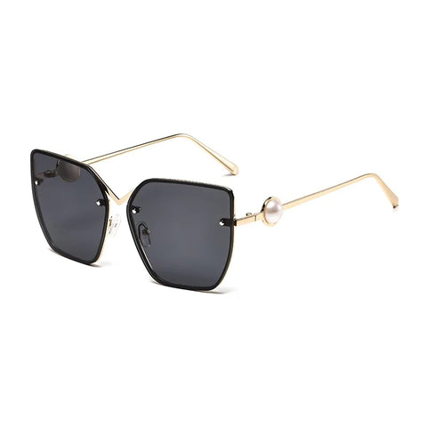 Gafas de sol sin montura con borde cortado para mujer, protección solar, marco de perla, protección UV, gafas de sol de alta calidad