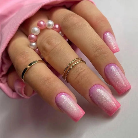 Unhas postiças francesas com glitter