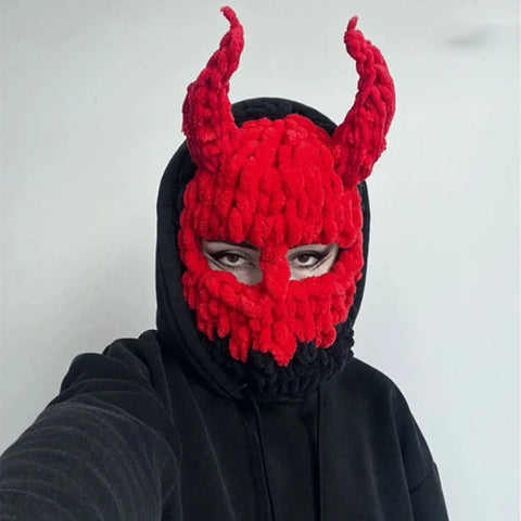 Gorro de punto unisex con forma de cuerno de diablo para Halloween, estilo gótico vintage, cálido, resistente al viento, para deportes, ciclismo, esquí y fiestas