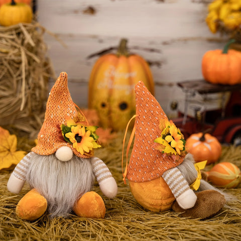 Decoración de Acción de Gracias Temporada de cosecha Hoja de arce Sombrero de paja Muñeco de patas cortas Rudolf Muñeco enano duende Colgante Regalo para niños