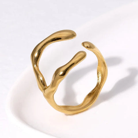 Gold Plated Personality Stainless Steel Rings For Women Adjustable Fashion Jewelry Irregular