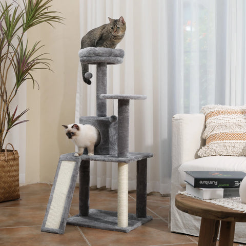 Árbol para gatos, torre alta para gatos con condominio para gatos grande, cama con percha acogedora, postes para rascar, juguetes para gatos