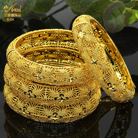 Dubai 24K Gold Color Pulseiras Designers de joias de luxo Pulseiras indianas Africanas Árabes