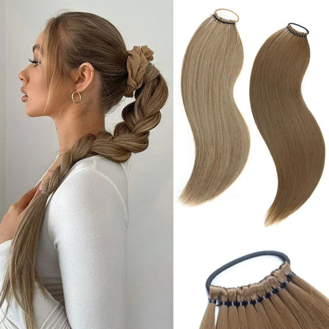 Extensiones de cabello sintético para cola de caballo falsa, extensiones rectas de 24 pulgadas de largo