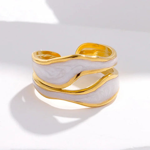 Oil Drip Stainless Steel Rings for Women Fashion Open Gold Color Waterproof Jewelry