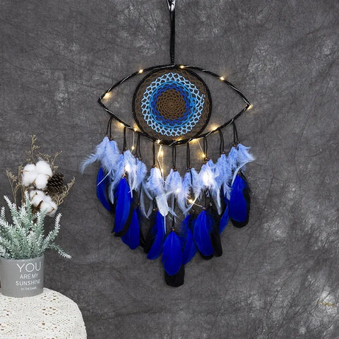 Evil Eye Dream Catcher For Bedroom With Lights Wall Hanging