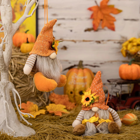 Decoración de Acción de Gracias Temporada de cosecha Hoja de arce Sombrero de paja Muñeco de patas cortas Rudolf Muñeco enano duende Colgante Regalo para niños