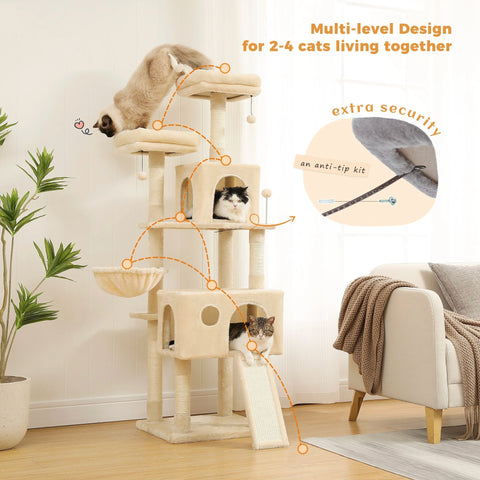 Árbol para gatos, torre alta para gatos con condominio para gatos grande, cama con percha acogedora, postes para rascar, juguetes para gatos