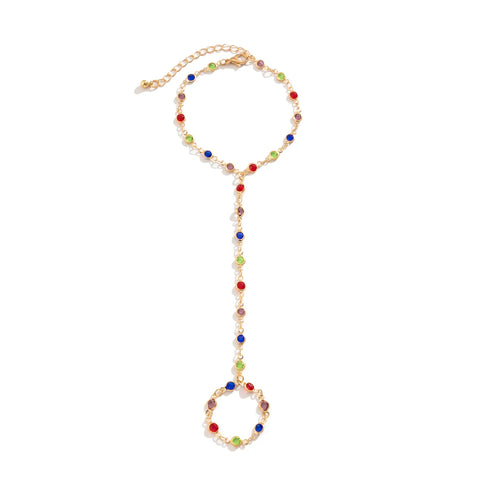 Pulseira de dedo de cristal simples criativa para mulheres correntes de elos de cor dourada conectando pulseiras de arnês de mão