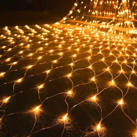 Lámparas de red de pesca LED navideñas, luces de cadena de luces de estrellas, luces navideñas impermeables para exteriores, decoración de arbustos, fiestas en el jardín, Navidad