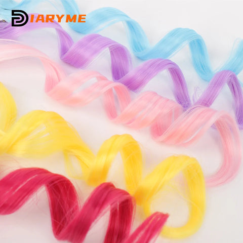 Extensiones de cabello coloridas, rizado, un Clip, postizo largo sintético para niñas, mujeres, niños, multicolor, reflejos de fiesta, pieza de peluca