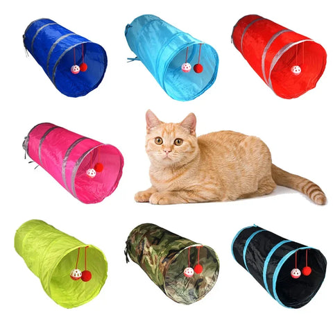 Tunnel For Cats to Play With Balls Hanging From the End