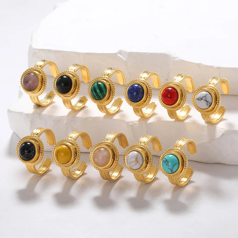 Resizable Stainless Steel Rings with Natural Stones