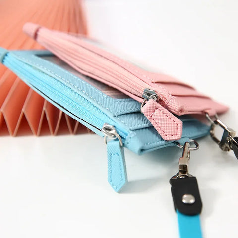 Leather Credit Card Holder with Neck Lanyard unisex Multi-card Coin Money Key Card Wallet Student Bus ID Card Bags Purse Bag