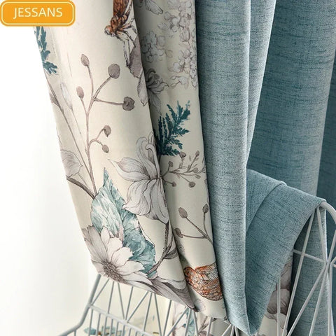 New Nordic Printed Cotton and Linen Stitching Blackout Curtains