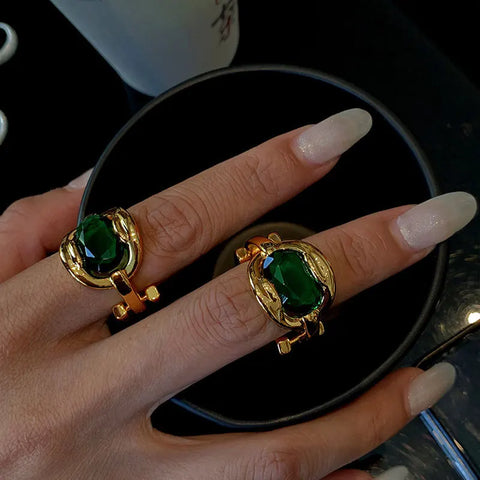 Joyería de moda, anillo de cristal brillante de alta calidad, verde exagerado, nueva tendencia geométrica, regalos para mujeres