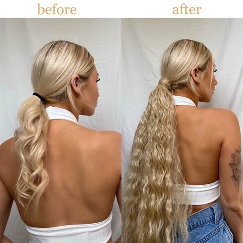 Cola de caballo larga ondulada de maíz sintético para mujeres, extensiones de cabello postizo envolventes