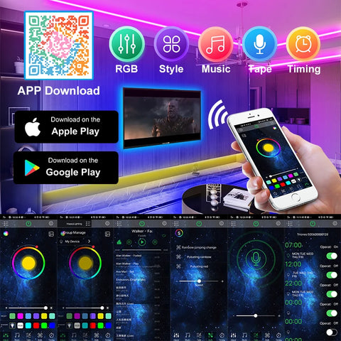 Luzes de tira de LED RGB Bluetooth APP Controle luzes LED Flexível Diodo Decoração Lâmpada Fita