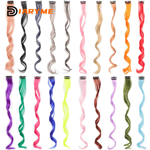 Extensões de cabelo coloridas encaracoladas, um clipe em peruca longa sintética para meninas, mulheres, crianças, multi cores, destaques de festa, peça de peruca