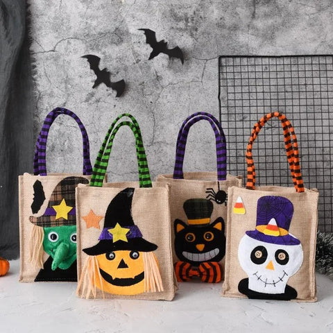 Bolsa de tela no tejida para regalo de Halloween, sombrero negro, calabaza, bruja, terror, fantasma, festival, fiesta, truco o trato, feliz día de Halloween, decoración