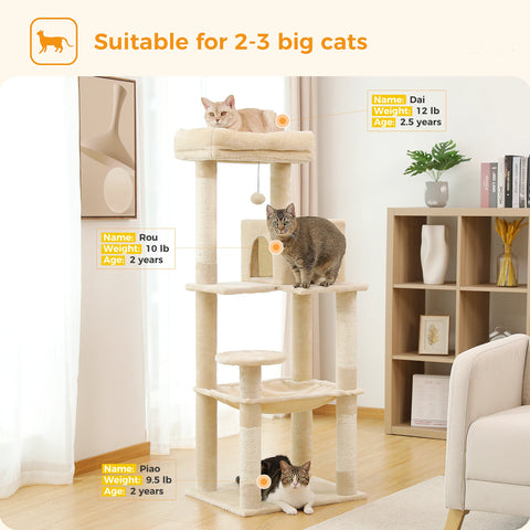 Árbol para gatos, torre alta para gatos con condominio para gatos grande, cama con percha acogedora, postes para rascar, juguetes para gatos