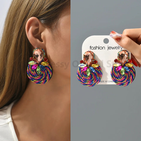 Pendientes largos redondos hechos a mano, hechos a mano, con vidrio de color sólido