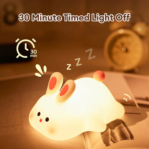 Coelho bonito silicone lâmpada noturna sensor de toque grande rosto coelho pat luz noturna temporizador usb recarregável luz para crianças presente